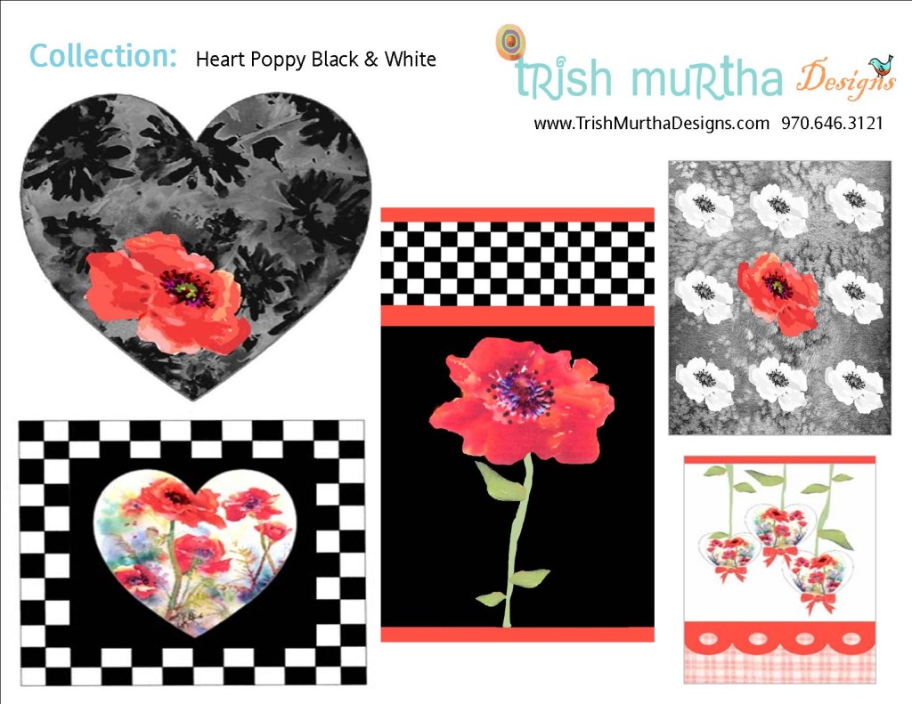 Collection Sheet - Heart Poppy Black White-Trish Murtha Designs